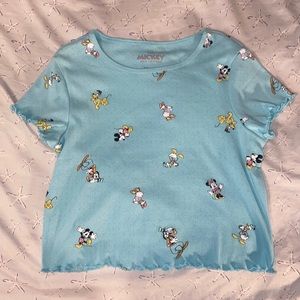 NWOT medium Mickey and friend’s light blue cropped shirt